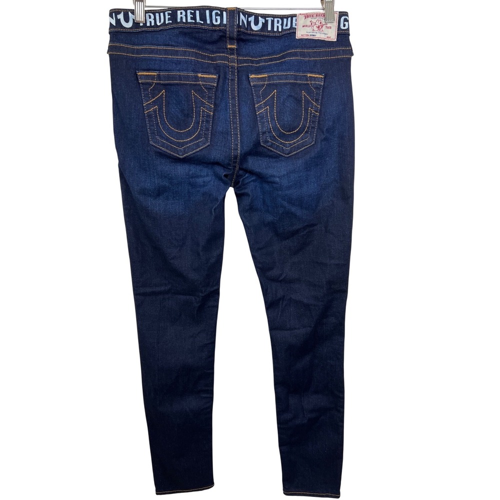 True Religion Skinny Jeans Women 32 Blue Logo Waistband Super Stretch Denim PF17 - Picture 2 of 16